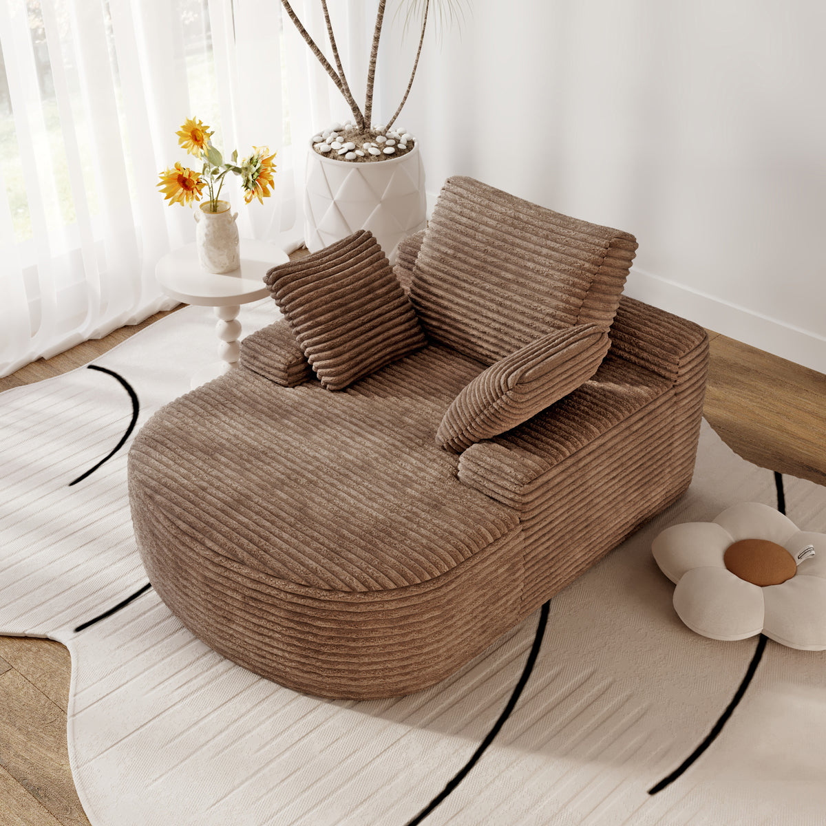 Double Armrest Chaise Lounge Lazy Sofa, Compressed Full Sponge Single Couch, 4 Color Options Corduroy Accent Chair