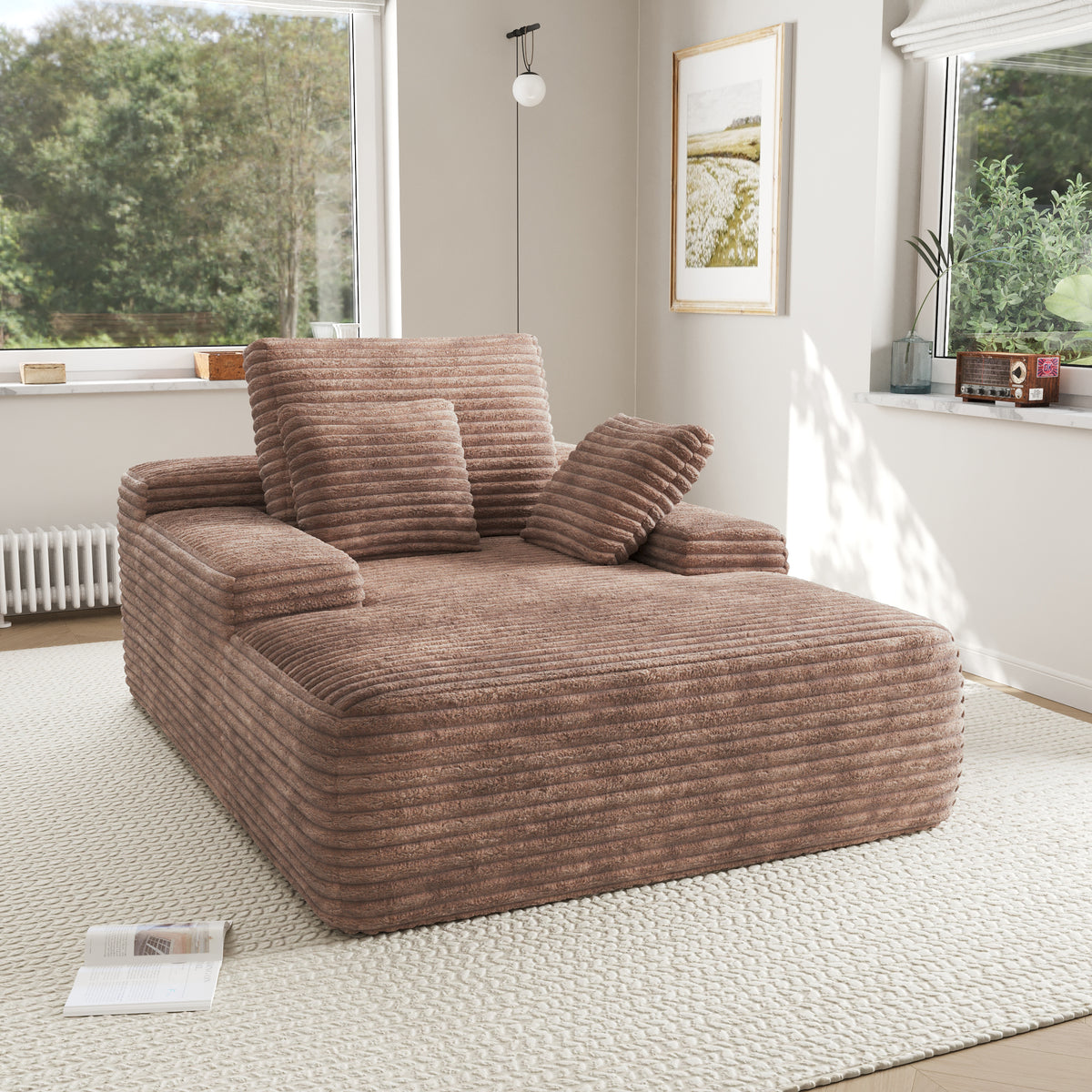 Modular Corduroy Lazy Sofa – Convertible Single Chaise Lounge with Pillows for Living Room/Bedroom