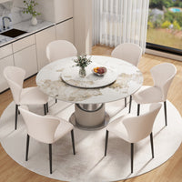 2 Sizes & 3 Colors Sintered Stone Dining Table Optional Rotating Tray Light Luxury Round Table Set for Home