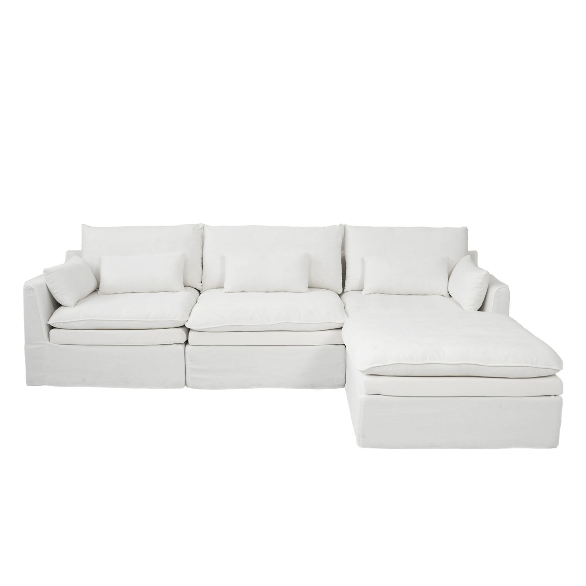 Fully Modular Linen-Look L-Shaped Sectional Sofa with Extra Thick Cushions, Removable Washable Slipcovers Reversible Chaise Couch
