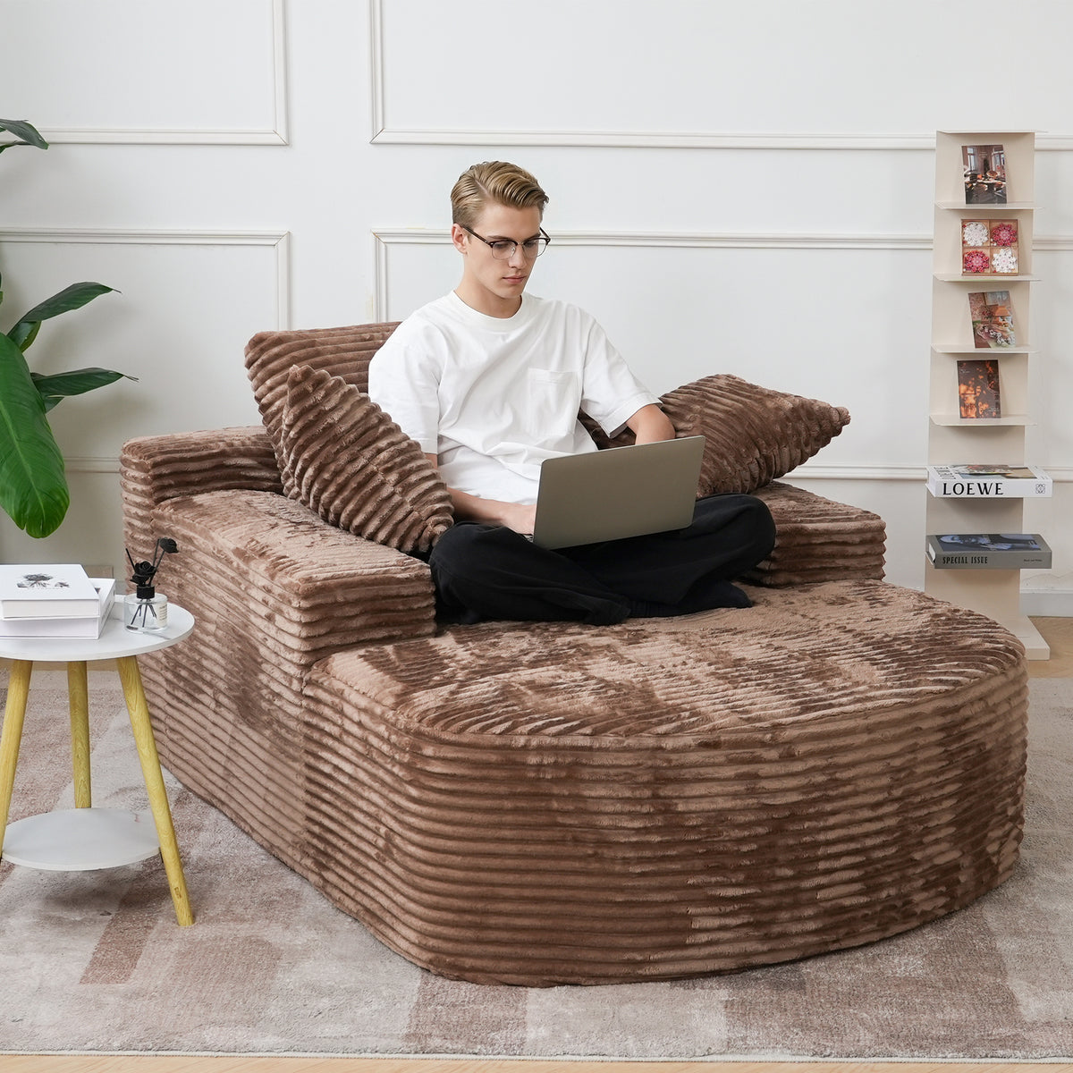 Double Armrest Chaise Lounge Lazy Sofa, Compressed Full Sponge Single Couch, 4 Color Options Corduroy Accent Chair