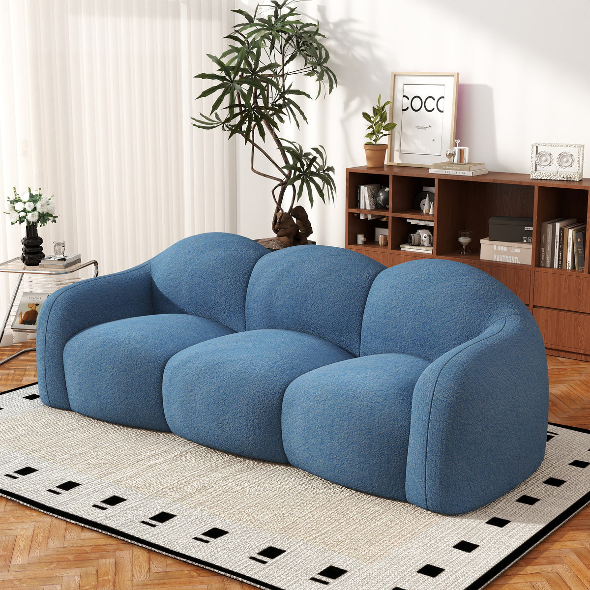 Double Armrest Cloud Sofa, Compressed Pure Sponge Teddy Velvet Couch, 4 Color Options Plush Upholstered Sofa for Living Room