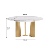 2 Sizes & 3 Colors Round Dining Table – Optional Rotating Lazy Susan, Geometric Gold Metal Pedestal Base