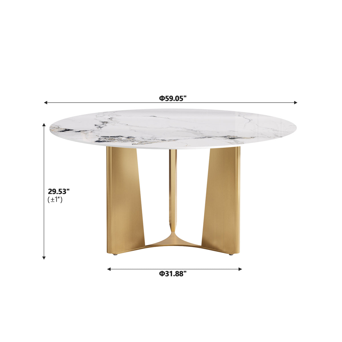 2 Sizes & 3 Colors Round Dining Table – Optional Rotating Lazy Susan, Geometric Gold Metal Pedestal Base