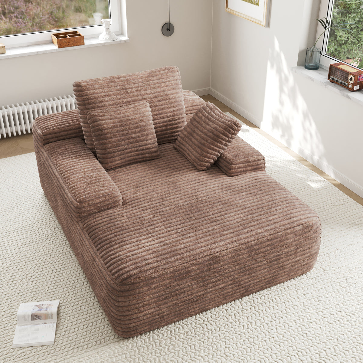 Modular Corduroy Lazy Sofa – Convertible Single Chaise Lounge with Pillows for Living Room/Bedroom