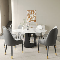 3 Color Round Tabletop Dining Table (53/59inch) – Optional Rotating Lazy Susan, 2-Tone Legs (Black/Antique Brass) for Modern Home