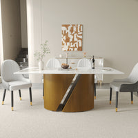 2 Sizes & 3 Colors Rectangular Dining Table – Artistic Gold Pedestal Base