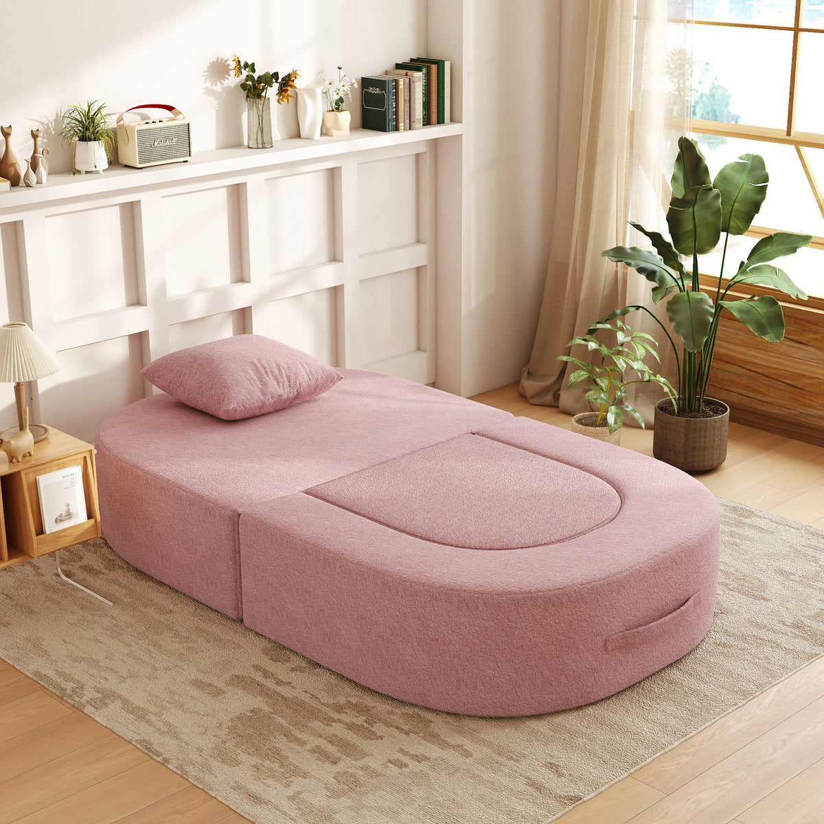 Foldable Sofa Bed, Compressed Pure Sponge Teddy Velvet Floor Couch, 4 Color Options Multi-Functional Sleeper Chair for Living Room Bedroom