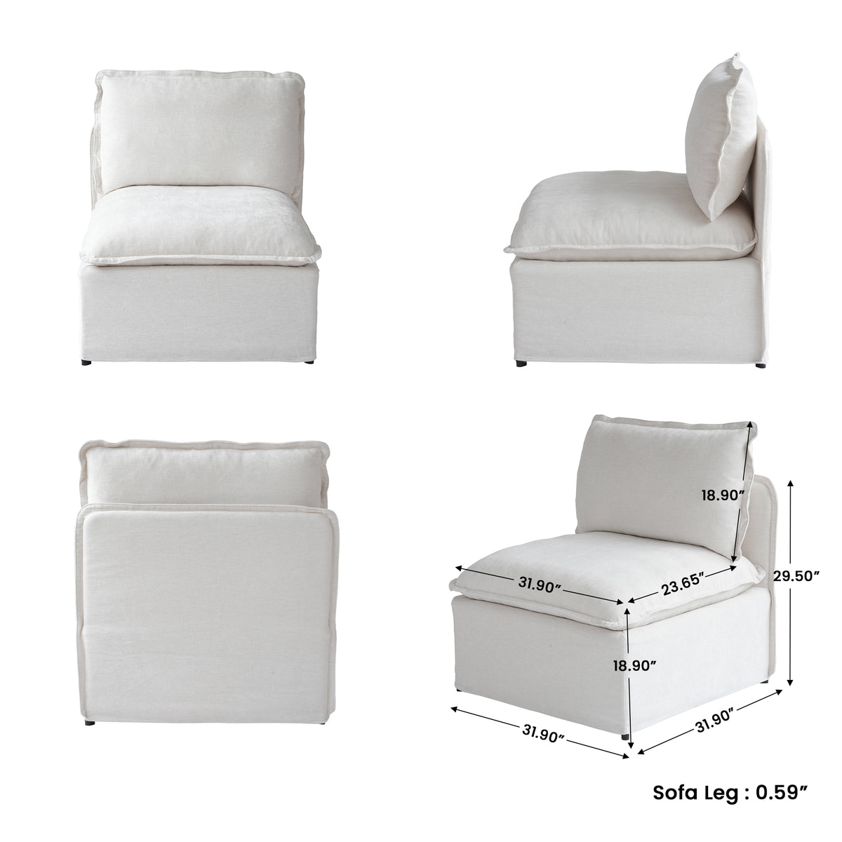 Modular L-Shaped Linen-Look Sectional Sofa, 4 Color Options, Freely Reconfigurable Couch with Removable Washable Covers & Sturdy Iron Frame