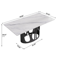 2 Sizes & 3 Colors Rectangular Dining Table – Artistic Cutout Metal Pedestal Base