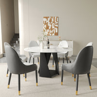 3 Color Round Tabletop Dining Table (53/59inch) – Optional Rotating Lazy Susan, 2-Tone Legs (Black/Antique Brass) for Modern Home