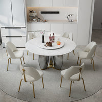 Mirrored Base Round Dining Table – 2 Color/Size Marble Tabletop Options, Optional Lazy Susan