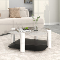 Two-Tier Coffee Table with Glass & Artificial Marble Tops, 2 Color Options (Bronze/White)