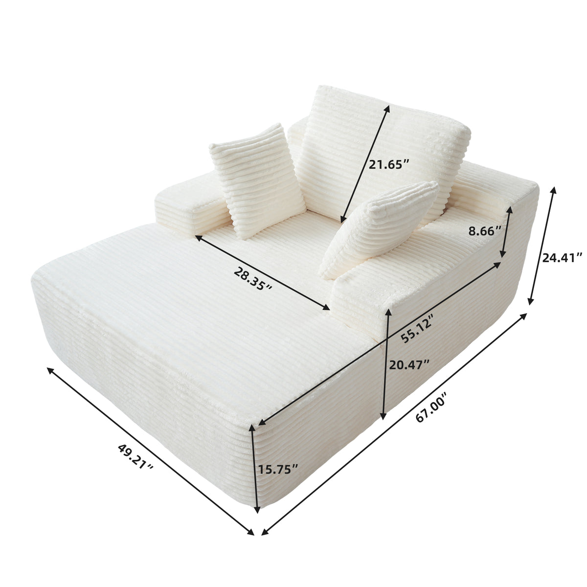 Modular Corduroy Lazy Sofa – Convertible Single Chaise Lounge with Pillows for Living Room/Bedroom