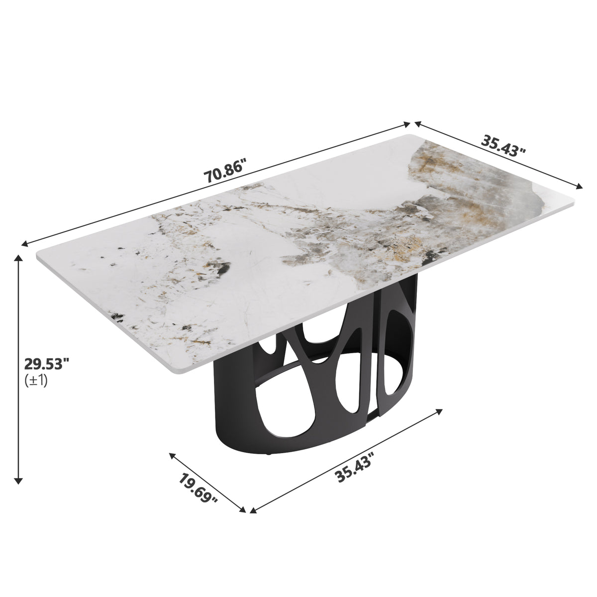2 Sizes & 3 Colors Rectangular Dining Table – Artistic Cutout Metal Pedestal Base