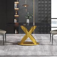 63/70.9inch Sizes & 3 Colors Rectangular Marble Dining Table – Gold/Black Carbon Steel X-Base