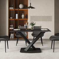 3 Sizes & 3 Colors Rectangular Dining Table – 2-Tone X-Shaped Metal Pedestal Base