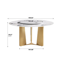 2 Sizes & 3 Colors Round Dining Table – Optional Rotating Lazy Susan, Geometric Gold Metal Pedestal Base