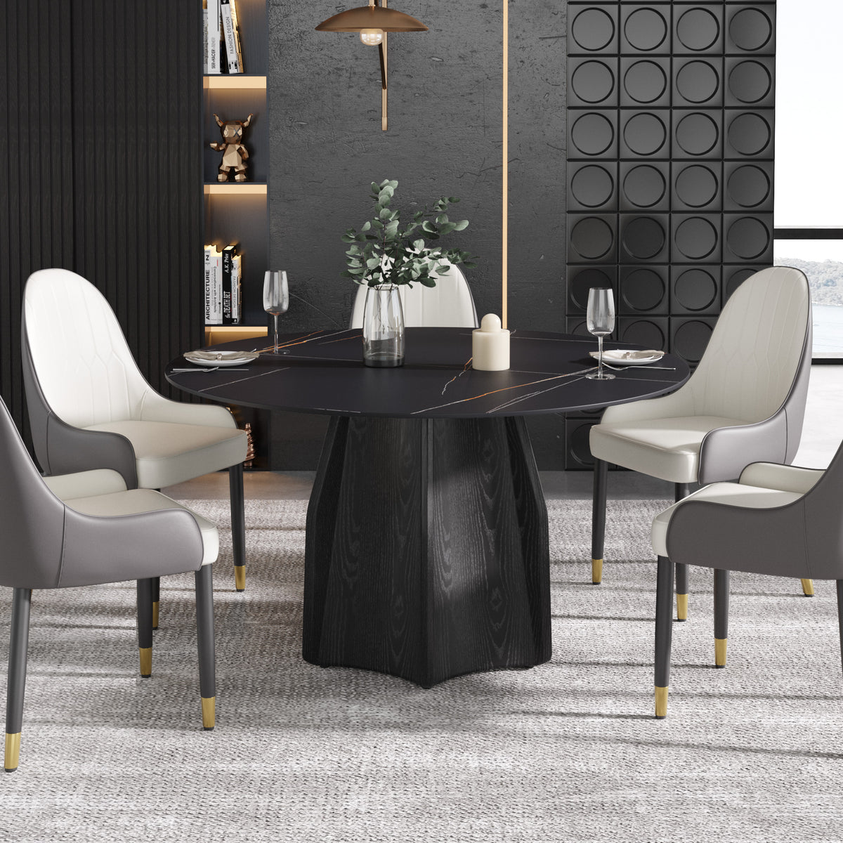 2 Sizes, 3 Tabletop Colors & 2 Leg Colors Round Dining Table – Optional Rotating Lazy Susan