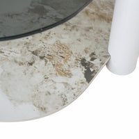 Two-Tier Coffee Table with Glass & Artificial Marble Tops, 2 Color Options (Bronze/White)