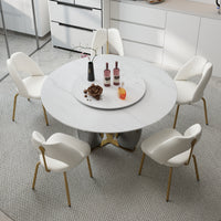 Mirrored Base Round Dining Table – 2 Color/Size Marble Tabletop Options, Optional Lazy Susan