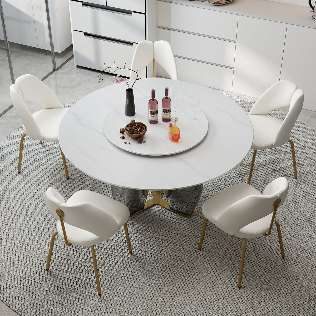 Mirrored Base Round Dining Table – 2 Color/Size Marble Tabletop Options, Optional Lazy Susan