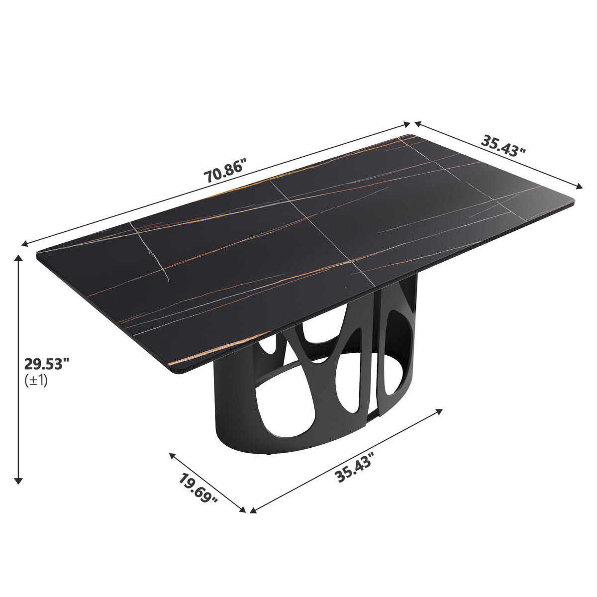 2 Sizes & 3 Colors Rectangular Dining Table – Artistic Cutout Metal Pedestal Base
