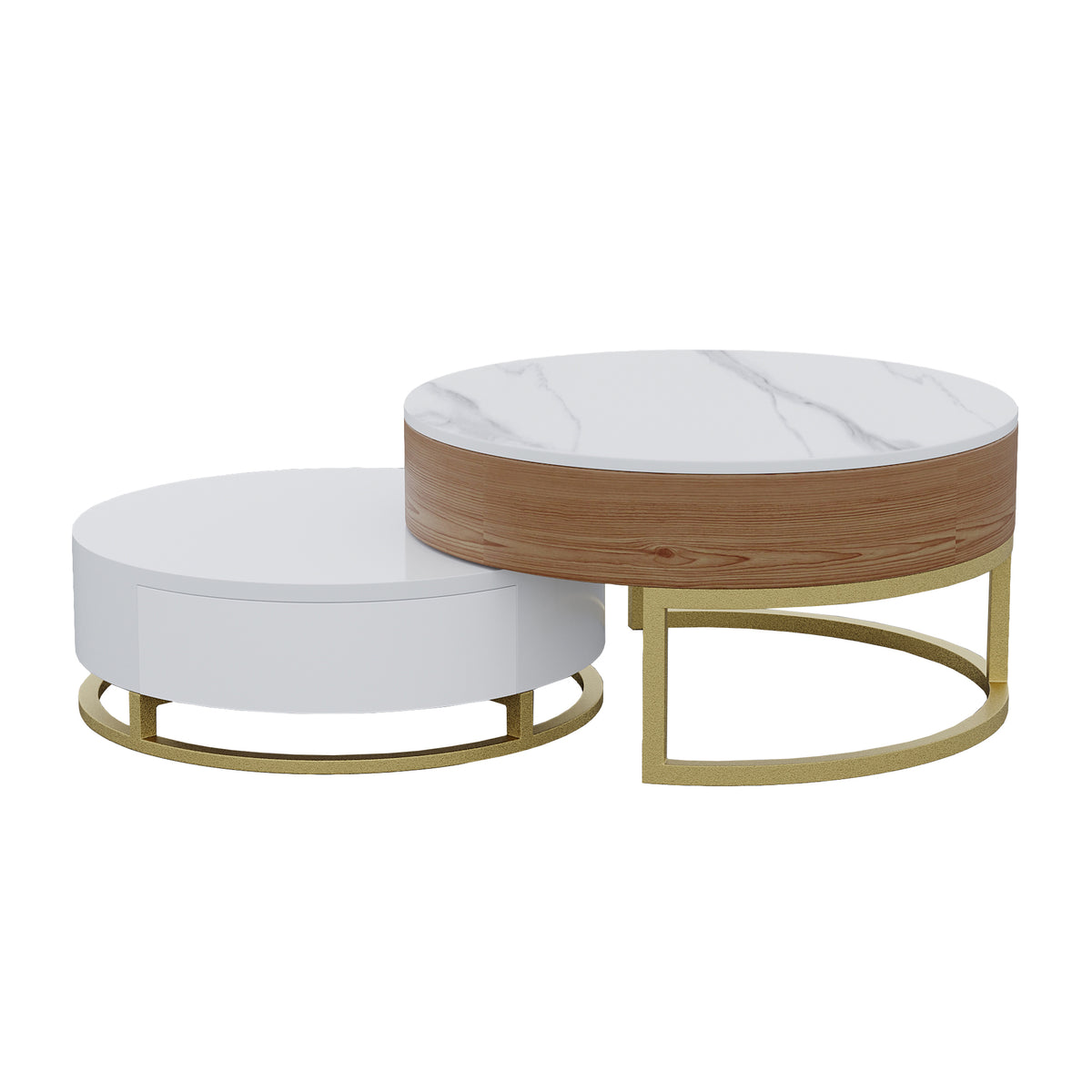 Lift-Top Nesting Coffee Table with Storage – 2 Tabletop Options (Black/White Sintered Stone)