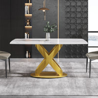 63/70.9inch Sizes & 3 Colors Rectangular Marble Dining Table – Gold/Black Carbon Steel X-Base