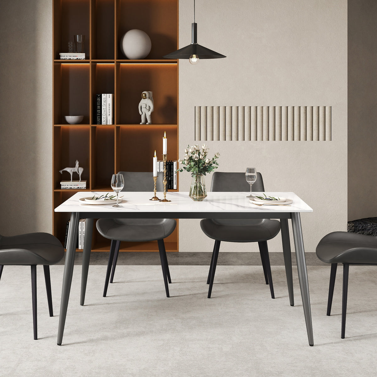 3 Sizes & 3 Colors Rectangular Dining Table – 2-Tone Tapered Metal Legs
