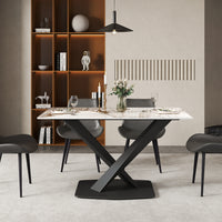 3 Sizes & 3 Colors Rectangular Dining Table – 2-Tone X-Shaped Metal Pedestal Base