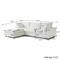 L-Shaped Corduroy Modular Sofa with Ottoman – Cream White Ribbed Fabric, Sectional Sofa for Living Room