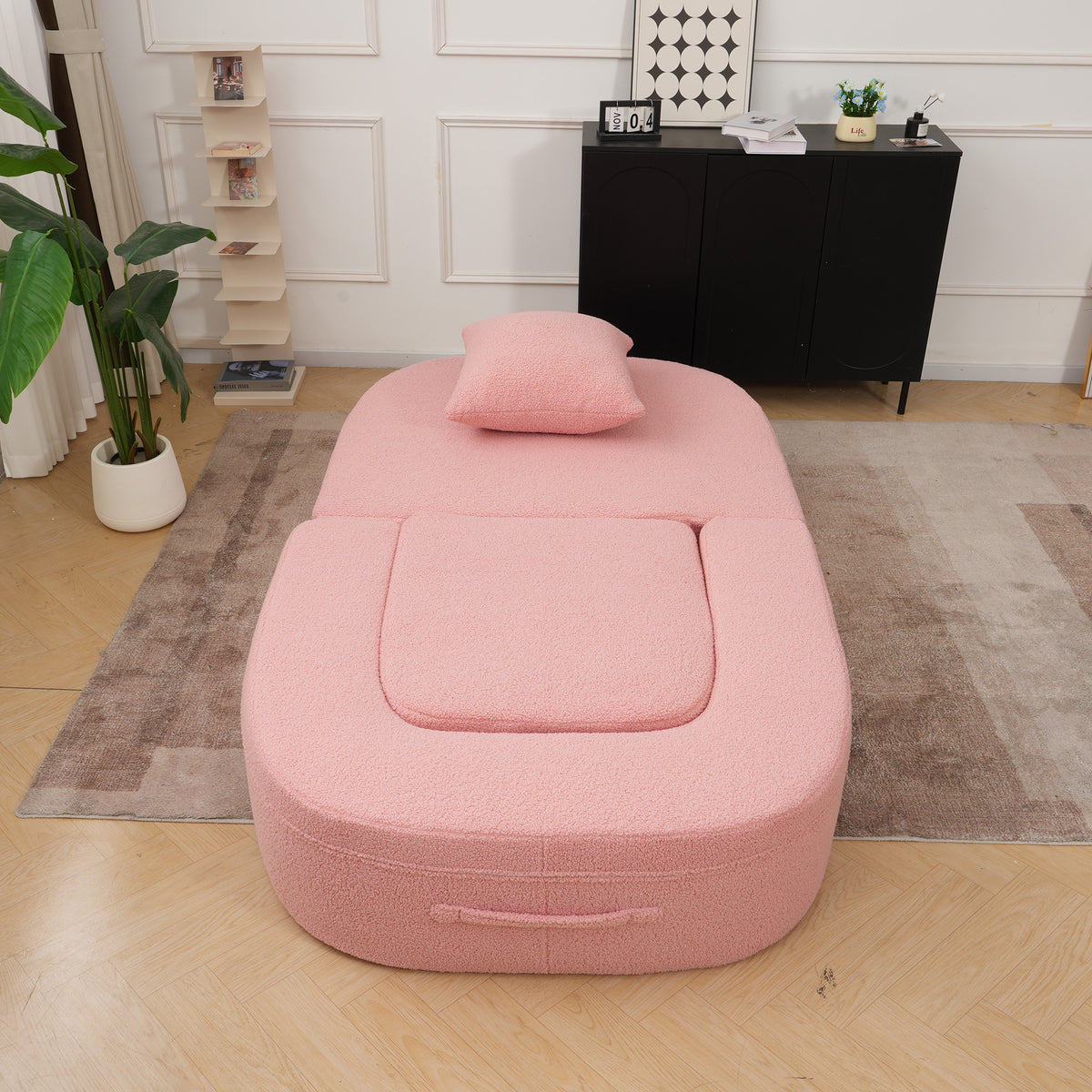 Foldable Sofa Bed, Compressed Pure Sponge Teddy Velvet Floor Couch, 4 Color Options Multi-Functional Sleeper Chair for Living Room Bedroom