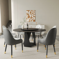 3 Color Round Tabletop Dining Table (53/59inch) – Optional Rotating Lazy Susan, 2-Tone Legs (Black/Antique Brass) for Modern Home