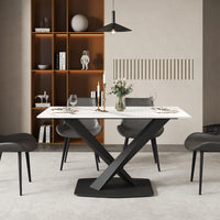 3 Sizes & 3 Colors Rectangular Dining Table – 2-Tone X-Shaped Metal Pedestal Base