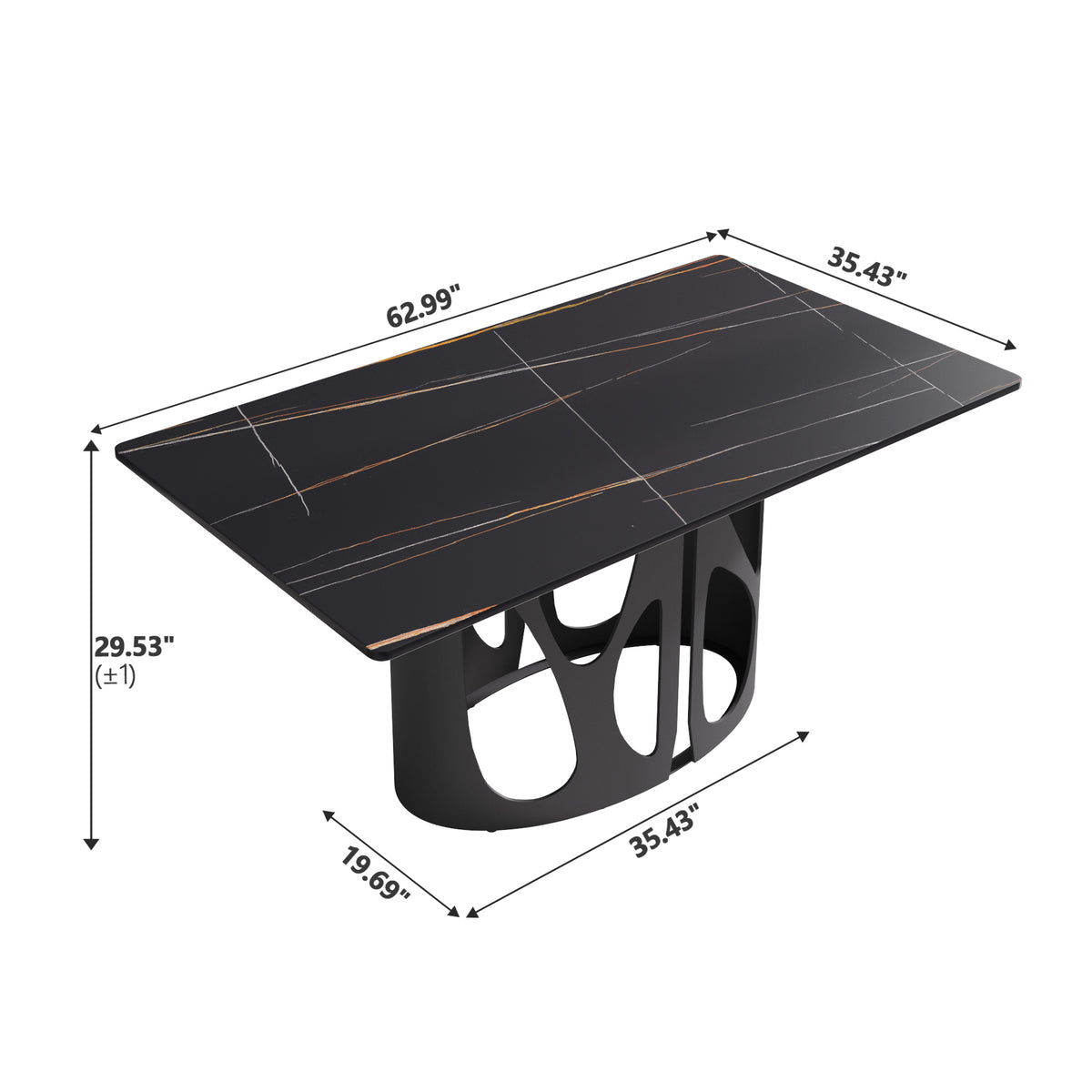 2 Sizes & 3 Colors Rectangular Dining Table – Artistic Cutout Metal Pedestal Base