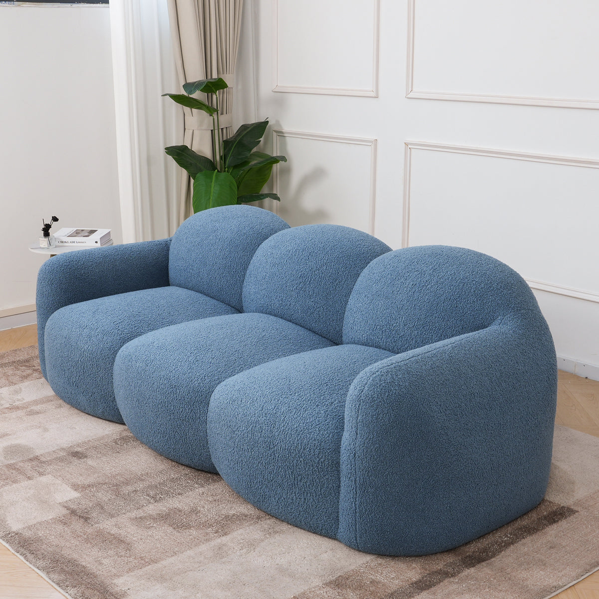 Double Armrest Cloud Sofa, Compressed Pure Sponge Teddy Velvet Couch, 4 Color Options Plush Upholstered Sofa for Living Room