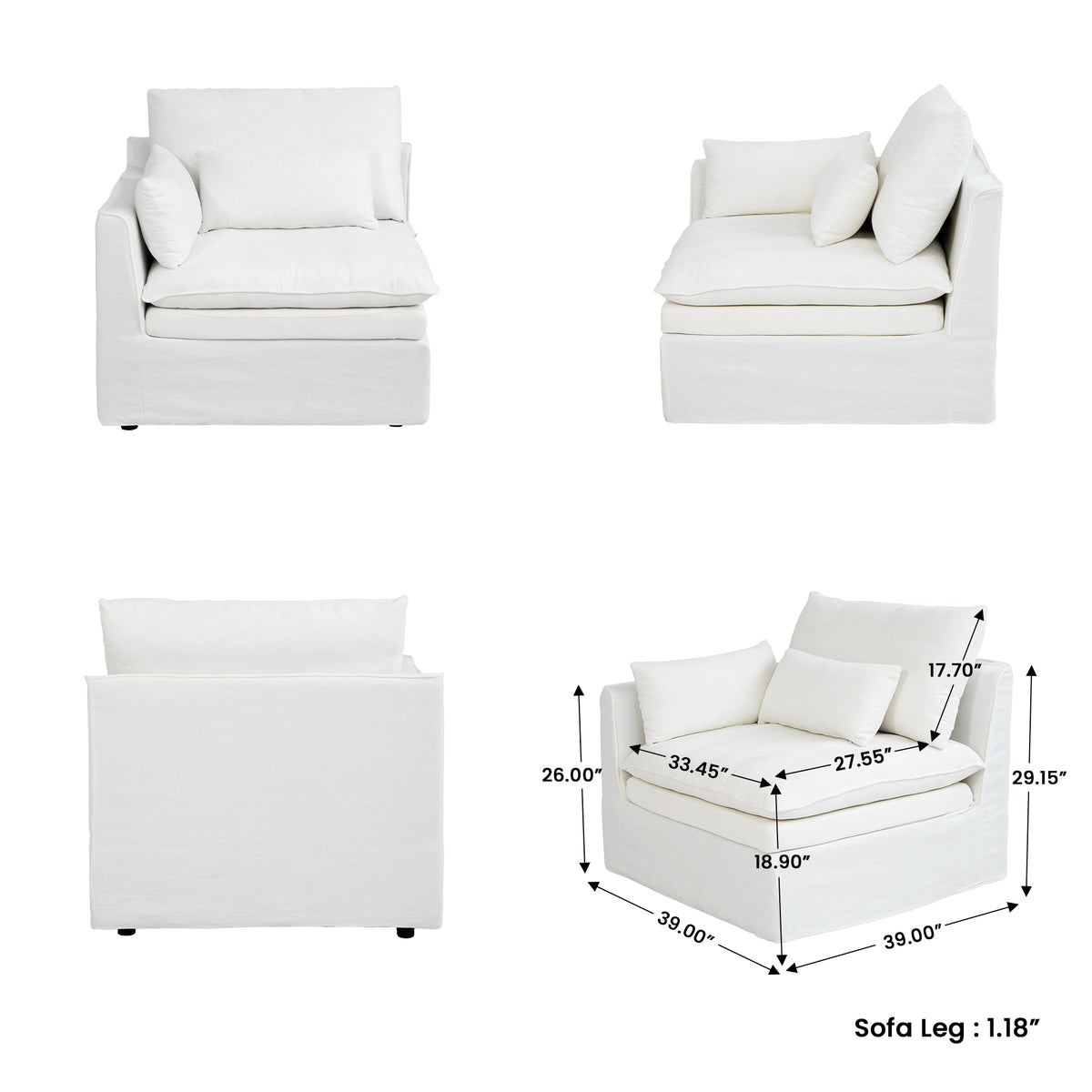 Fully Modular Linen-Look L-Shaped Sectional Sofa with Extra Thick Cushions, Removable Washable Slipcovers Reversible Chaise Couch