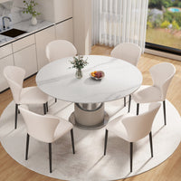 2 Sizes & 3 Colors Sintered Stone Dining Table Optional Rotating Tray Light Luxury Round Table Set for Home