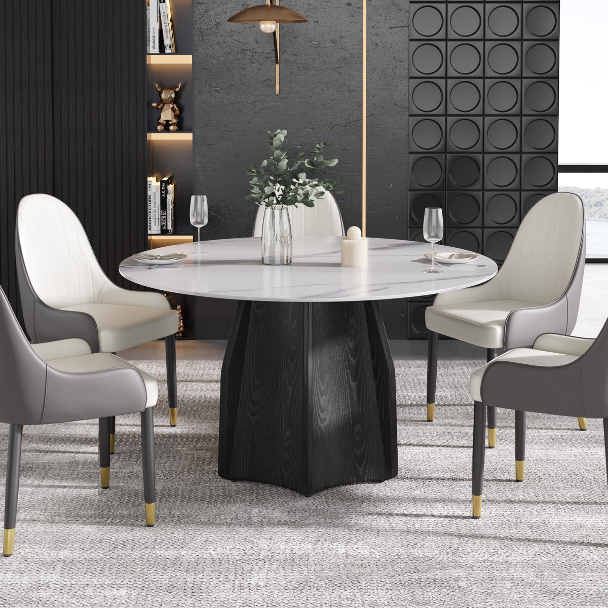 2 Sizes, 3 Tabletop Colors & 2 Leg Colors Round Dining Table – Optional Rotating Lazy Susan
