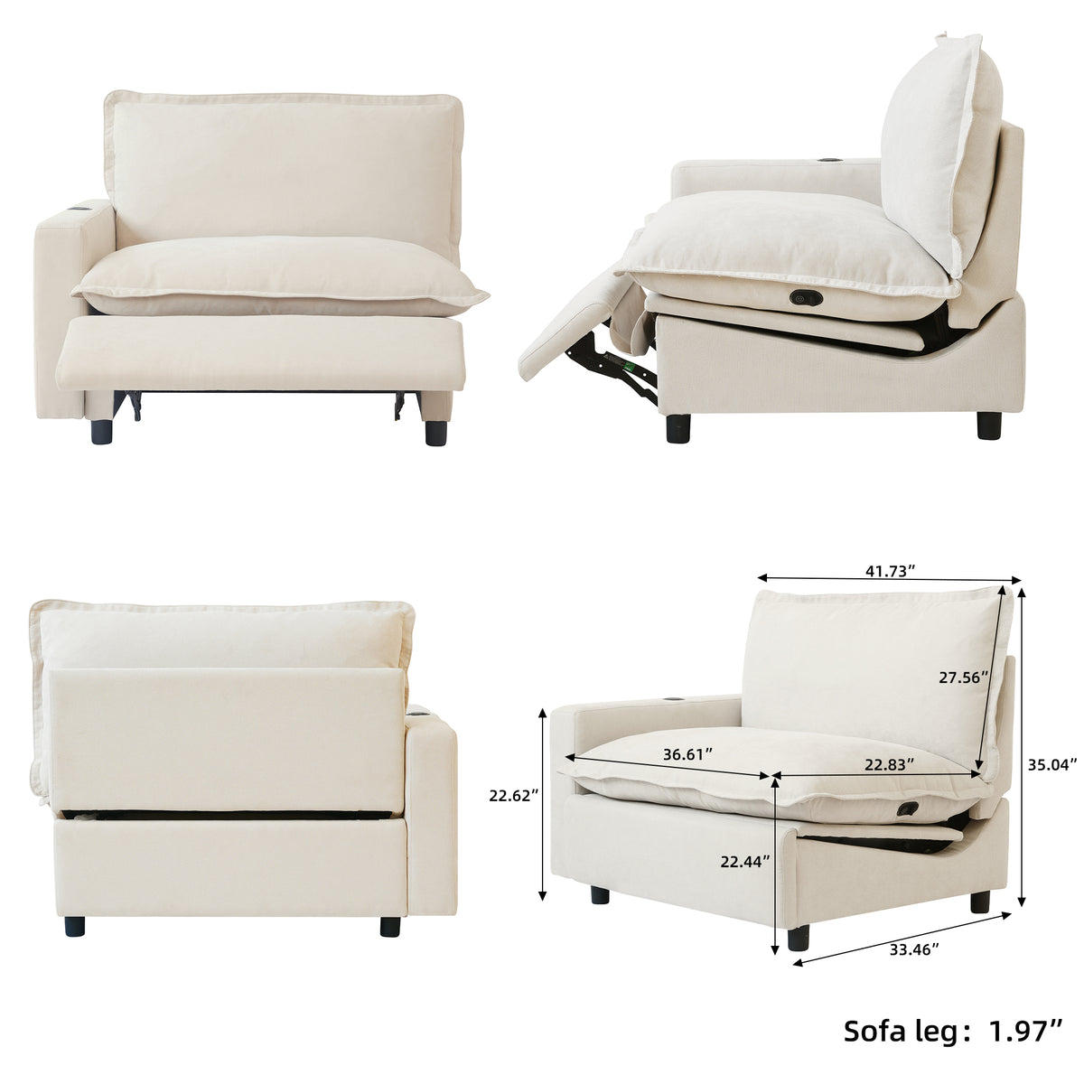 Solid Wood Frame L-Shaped Linen Sectional Sofa with Functional Recliner, Wireless Charging, Zero Gravity Recline & Seat Heating, 3 Color Options