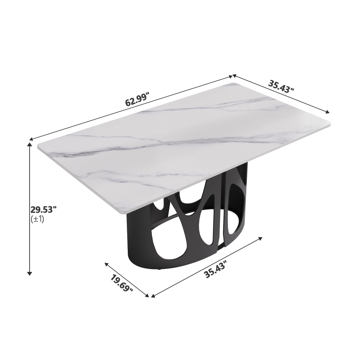 2 Sizes & 3 Colors Rectangular Dining Table – Artistic Cutout Metal Pedestal Base