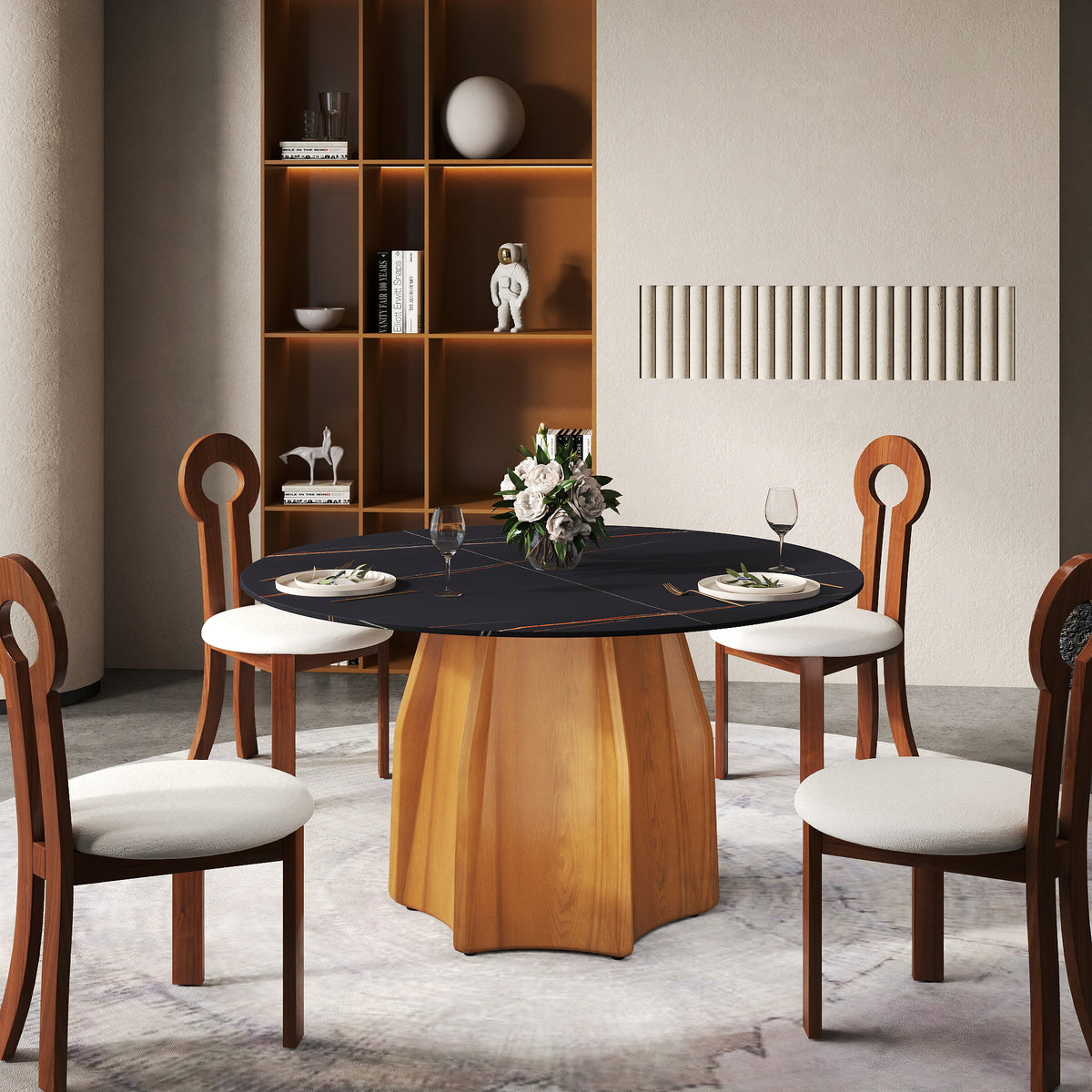 2 Sizes, 3 Tabletop Colors & 2 Leg Colors Round Dining Table – Optional Rotating Lazy Susan