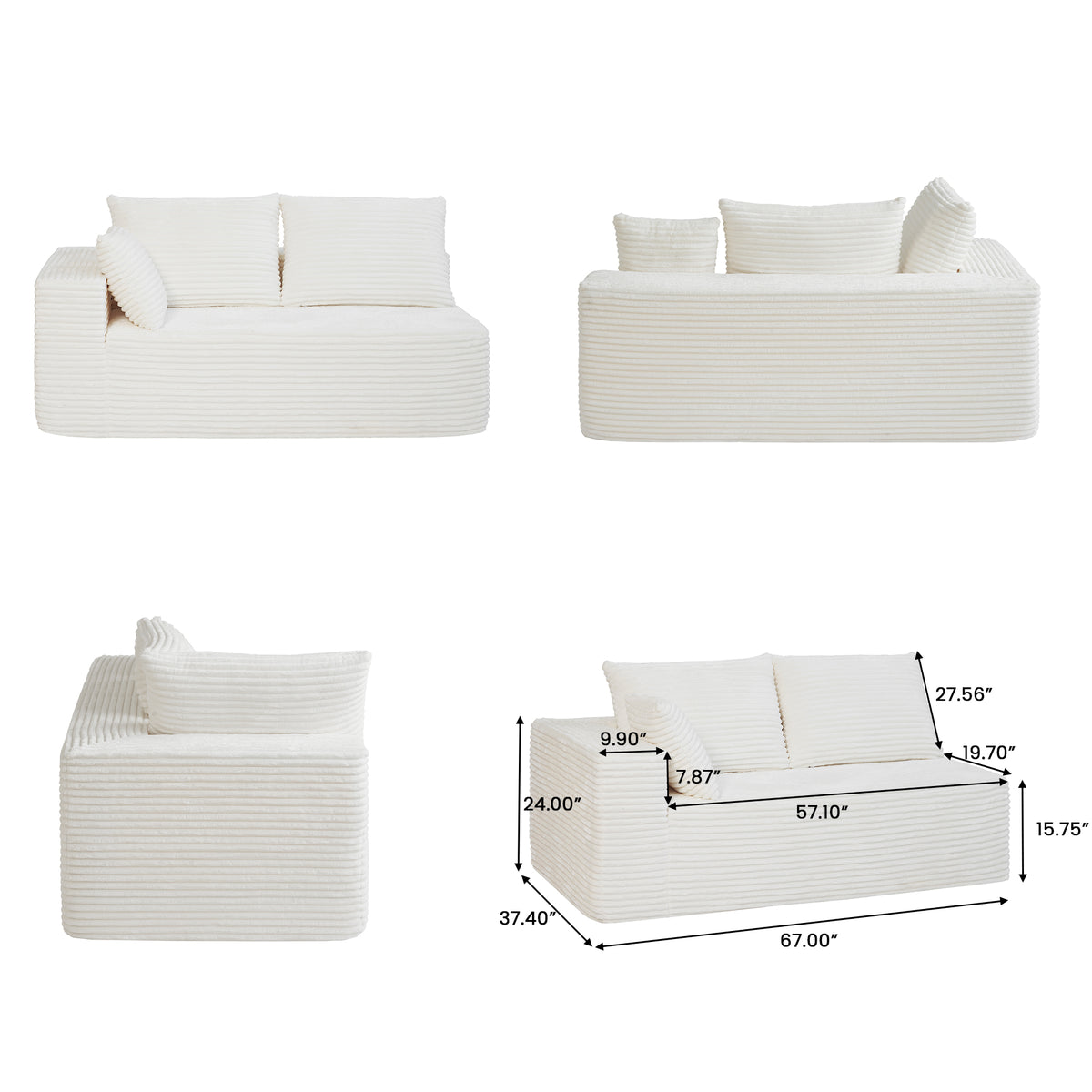 Modern Horizontal-Rib Fabric 4-Seater Sofa – 4-Color Options, Modular Upholstered Sofa for Living Room