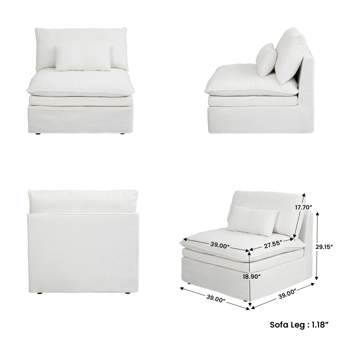 Fully Modular Linen-Look L-Shaped Sectional Sofa with Extra Thick Cushions, Removable Washable Slipcovers Reversible Chaise Couch