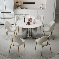 Mirrored Base Round Dining Table – 2 Color/Size Marble Tabletop Options, Optional Lazy Susan