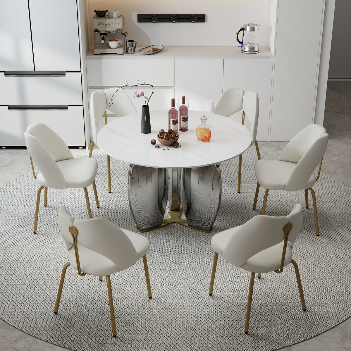 Mirrored Base Round Dining Table – 2 Color/Size Marble Tabletop Options, Optional Lazy Susan