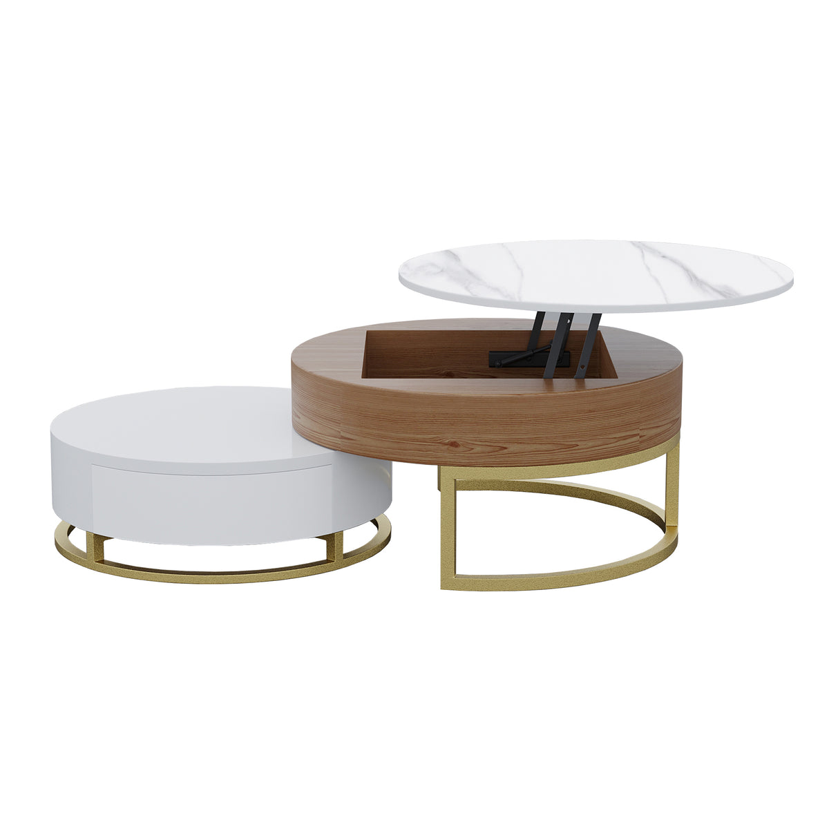 Lift-Top Nesting Coffee Table with Storage – 2 Tabletop Options (Black/White Sintered Stone)