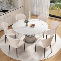 2 Sizes & 3 Colors Sintered Stone Dining Table Optional Rotating Tray Light Luxury Round Table Set for Home