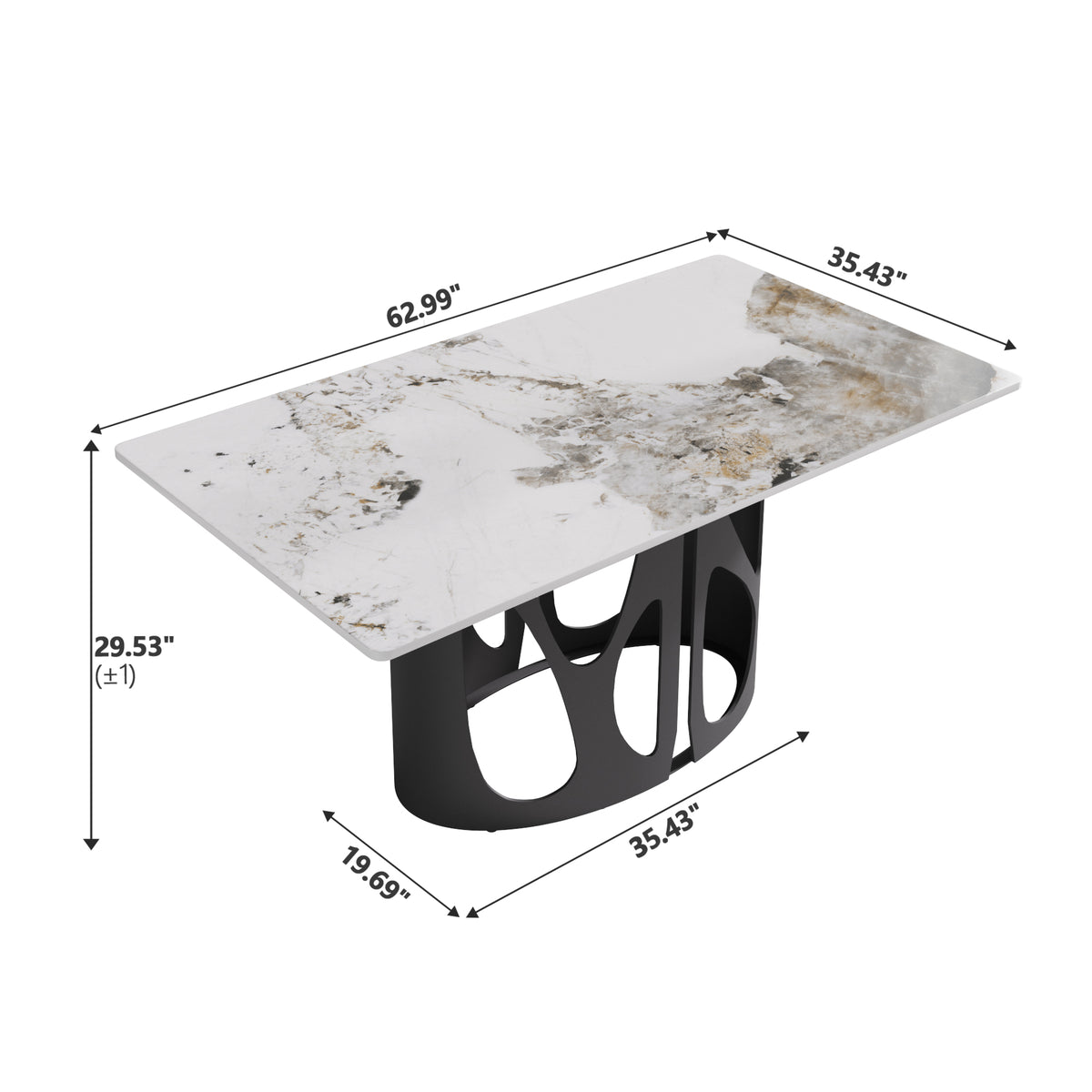 2 Sizes & 3 Colors Rectangular Dining Table – Artistic Cutout Metal Pedestal Base